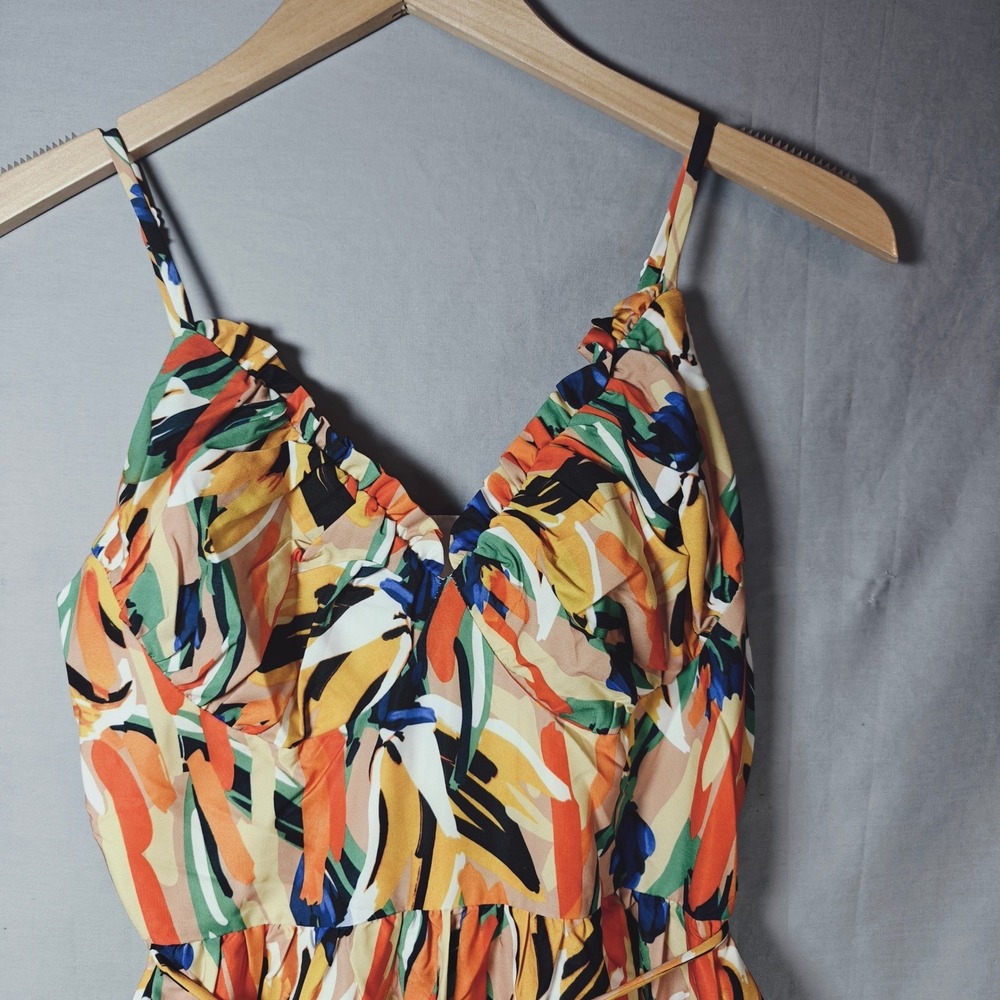 Commense Abstract Print Maxi Dress Orange Green Blue Ruffle Hem NWT Large - Picture 6 of 16
